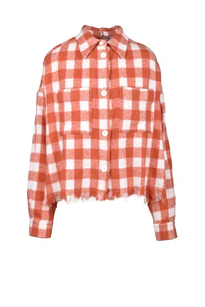 Destin Cropped Checkered Shirt With Frayed Hem In Orange