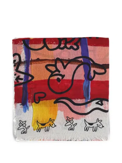 Destin Graphic-print Frayed Scarf In Pink