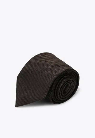 Destin Jacquard-pattern Silk Tie In Brown