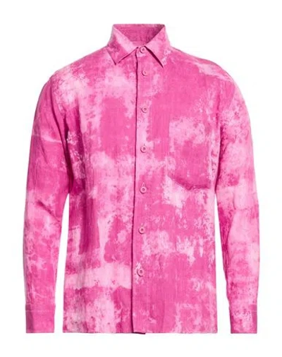 Destin Man Shirt Fuchsia Size M Linen In Pink