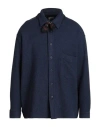 Destin Man Shirt Navy Size L Wool, Cashmere, Polyamide In Navy Blue