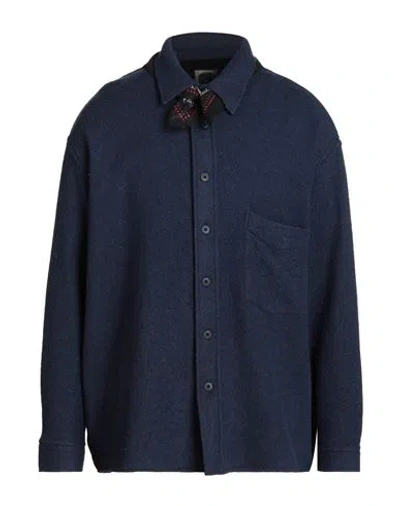 Destin Man Shirt Navy Size L Wool, Cashmere, Polyamide In Navy Blue
