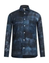 Destin Man Shirt Navy Blue Size Xs Linen In Navy Blue