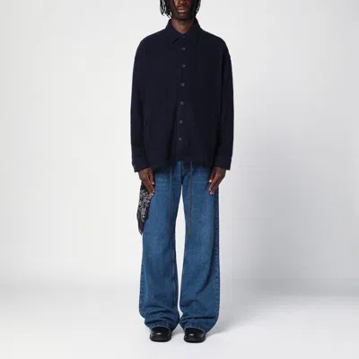 DESTIN DESTIN  NAVY WOOL OVERSHIRT WITH GRAPHIC PRINT