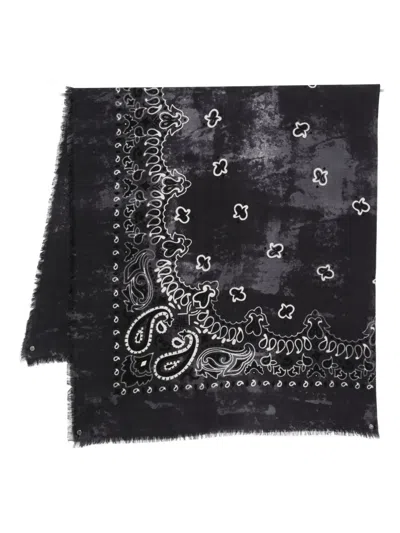 Destin Paisley-print Fringed Bandana Scarf In Black