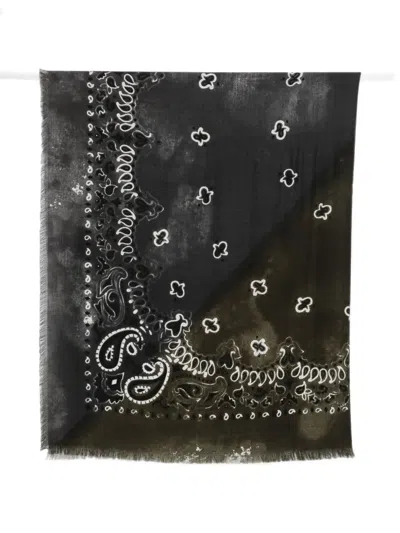 Destin Paisley-print Frayed Scarf In Black