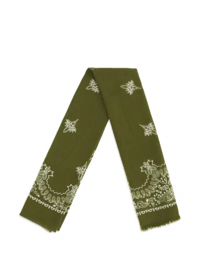 Destin Paisley-print Frayed Scarf In Green