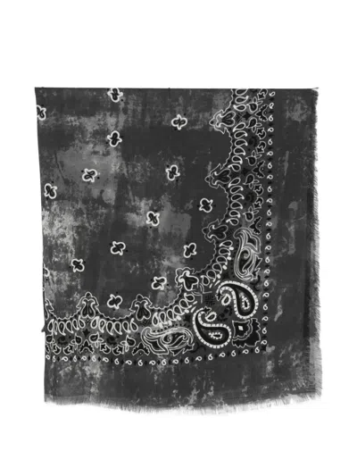 Destin Paisley-print Frayed Scarf In Gray