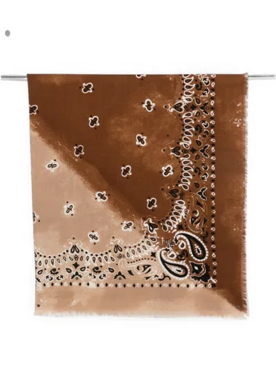 Destin Paisley-print Frayed-detail Scarf In Brown