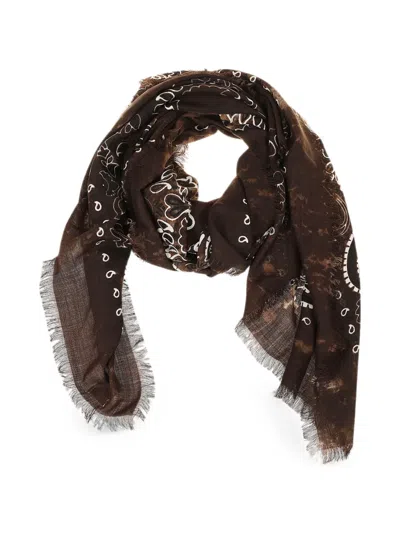 Destin Paisley-print Frayed-edge Scarf In Brown