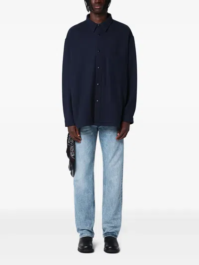 Destin Navy Wool Overshirt With Graphic Print In Blue
