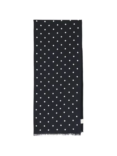 Destin Polka-dot Fringed Scarf In Black