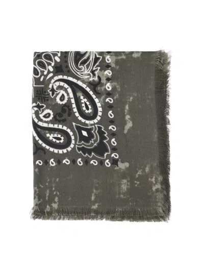 Destin Printed Fringe Scarf In Green