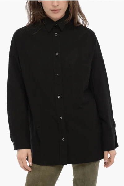 Destin Solid Colour Wool Gio Shirt With Breast Pocket In Black