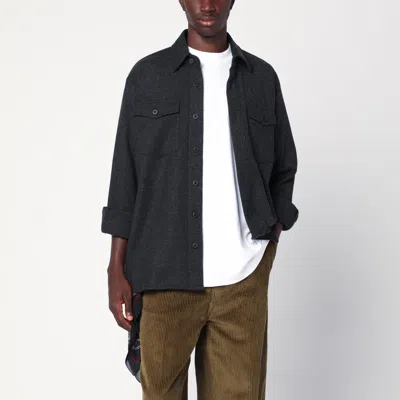 Destin Surl Men's Dark Wool Button-up Shirt In Grey