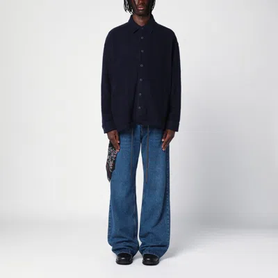 Destin Surl Men's Wool Overshirt With Graphic Print In Blue