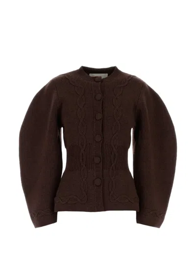 D'estree Adrian Puff-sleeve Cardigan In Brown