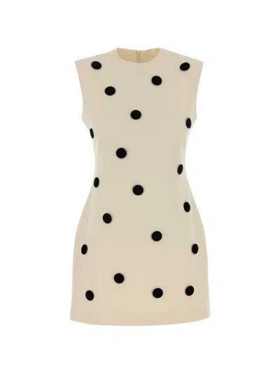 D'estree Carole Polka-dot Crepe Mini Dress In White
