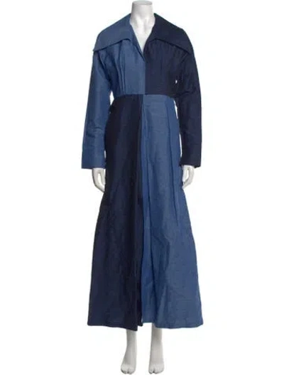Pre-owned D'estree Colorblock Pattern Long Dress In Blue