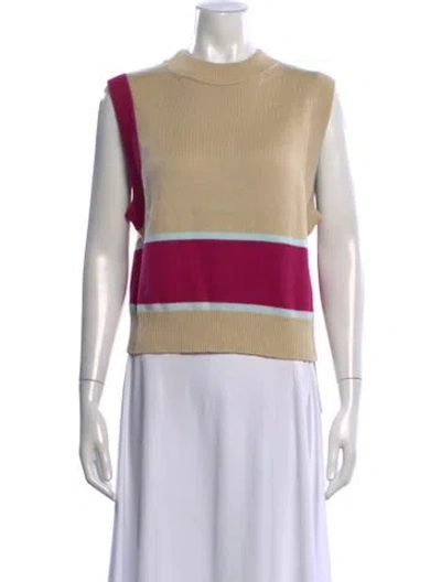 Pre-owned D'estree Colorblock Pattern Mock Neck Sweater In Neutral