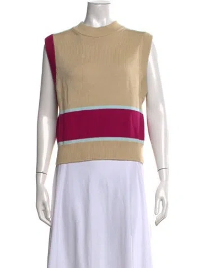 Pre-owned D'estree Colorblock Pattern Mock Neck Sweater In Neutrals