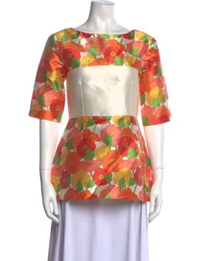 Pre-owned D'estree Floral Print Bateau Neckline Top In Orange
