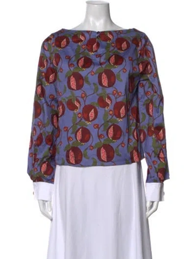Pre-owned D'estree Floral Print Bateau Neckline Top W/ Tags In Multicolor