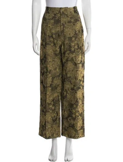 Pre-owned D'estree Floral Print Wide Leg Pants In Green