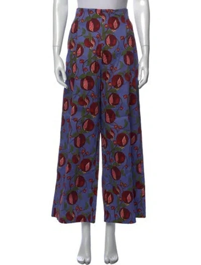Pre-owned D'estree Floral Print Wide Leg Pants W/ Tags In Blue