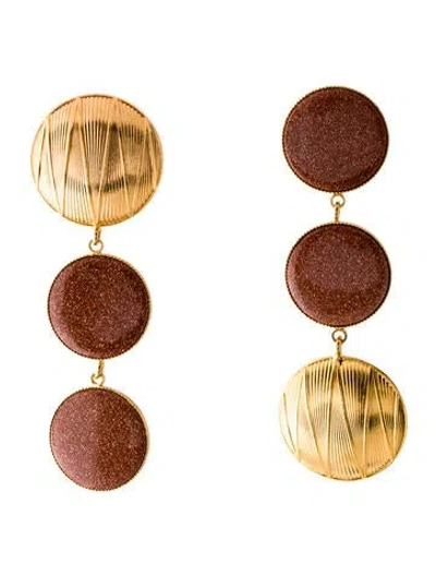 Pre-owned D'estree Glittery Brown & Gold Geometric Double Drop Earrings