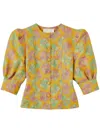 D'estree Jasper Floral-jacquard Blouse In Yellow