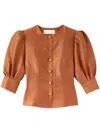 D'estree Jasper Plissé Blouse In Brown