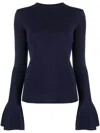 D'estree Joan Flared-cuff Knitted Jumper In Blue