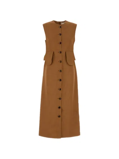 D'estree Laetitia Button-down Midi Dress In Brown