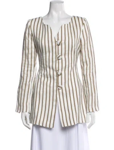 Pre-owned D'estree Linen Striped Blazer W/ Tags In White