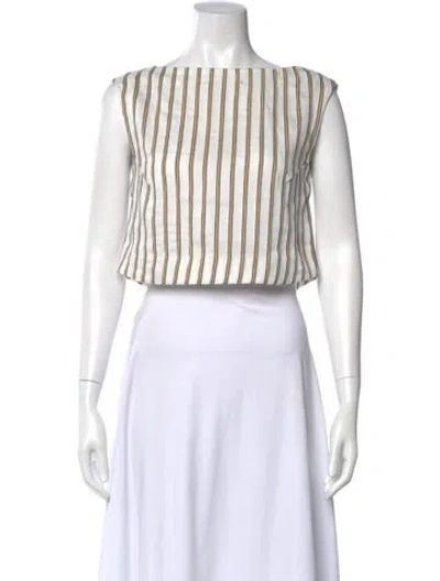 Pre-owned D'estree Linen Striped Crop Top In White