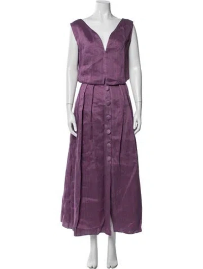 Pre-owned D'estree Linen Striped Skirt Set In Purple