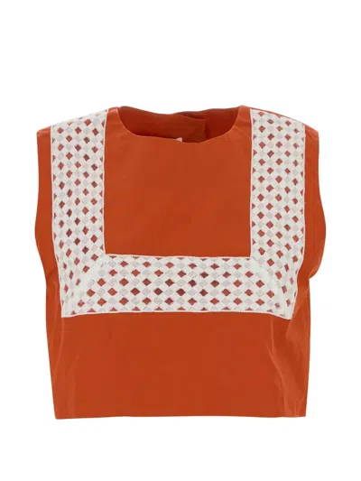 D'estree Lucas Embroidered Top In Orange