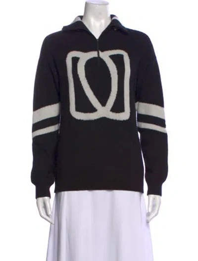 Pre-owned D'estree Merino Wool Graphic Print Sweater In Black