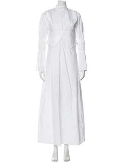 Pre-owned D'estree Mock Neck Long Dress In White