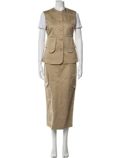 Pre-owned D'estree Patterned Distressed Accents Skirt Suit W/ Tags In Neutral