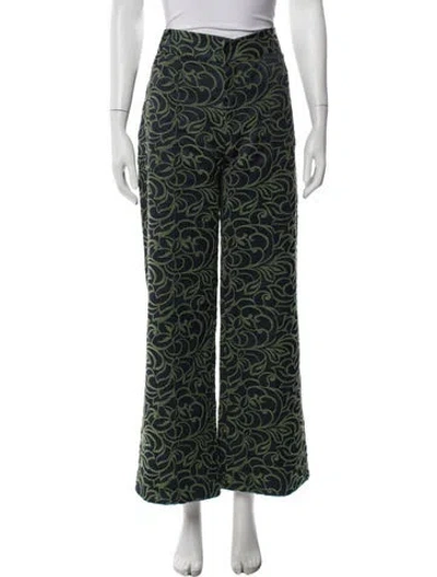 Pre-owned D'estree Patterned Wide Leg Pants In Green