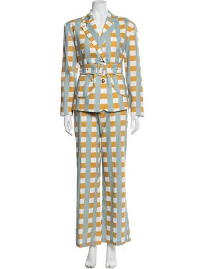 Pre-owned D'estree Plaid Print Pantsuit In Blue