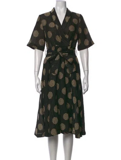 Pre-owned D'estree Polka Dot Print Midi Length Dress In Black
