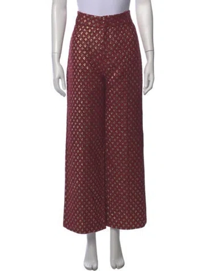 Pre-owned D'estree Printed Wide Leg Pants In Burgundy