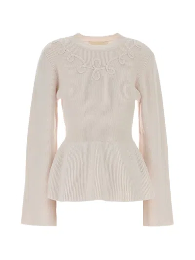 D'estree Rosa Peplum-hem Sweater In Neutral