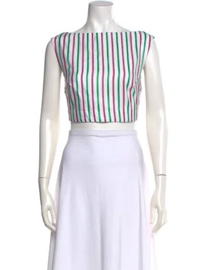 Pre-owned D'estree Striped Bateau Neckline Crop Top In White