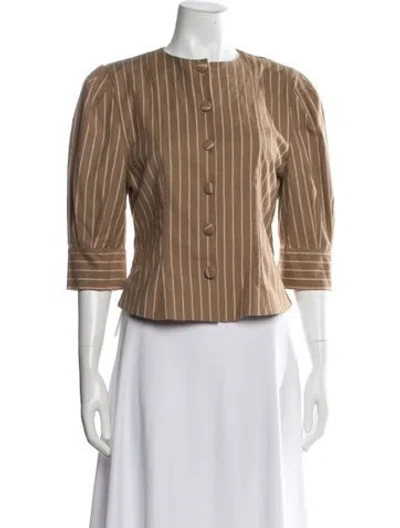 Pre-owned D'estree Striped Crew Neck Button-up Top In Brown