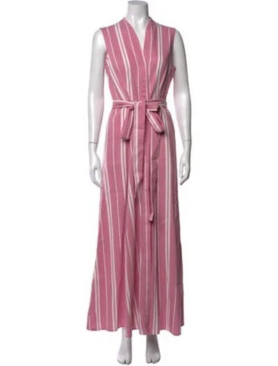 Pre-owned D'estree Striped Long Dress In Pink