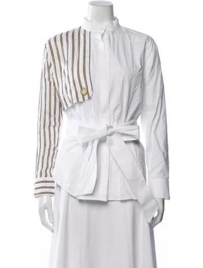 Pre-owned D'estree Striped Long Sleeve Button-up Top In White